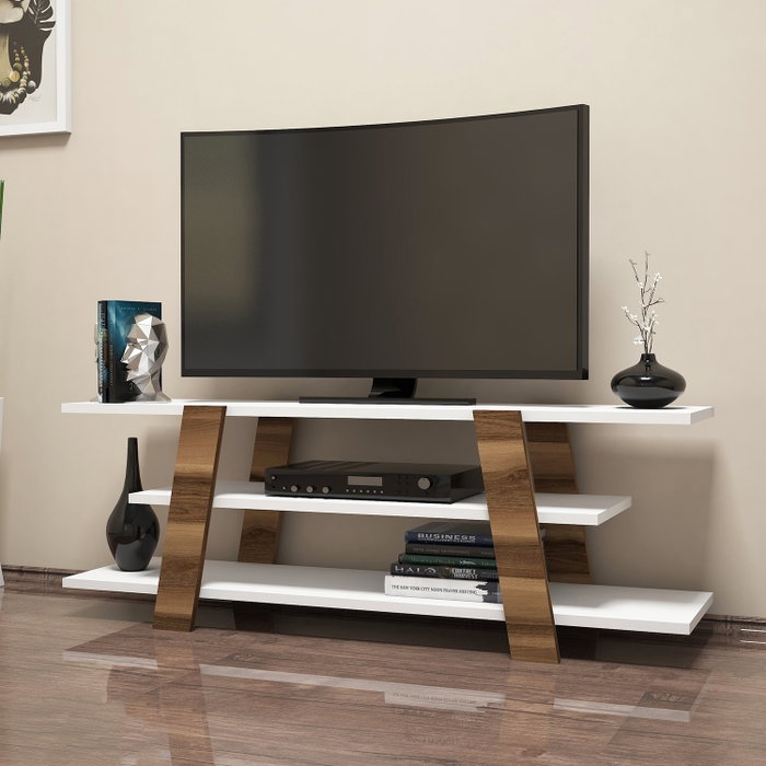 Hanah Home Soporte de TV Moderno Nórdico Nogal y Blanco - Montaje Pared, 120x42x33.6cm